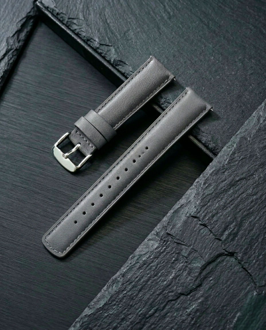 Vanguard Series | Square-Tail Top Grain Dark Grey Leather Watch Straps