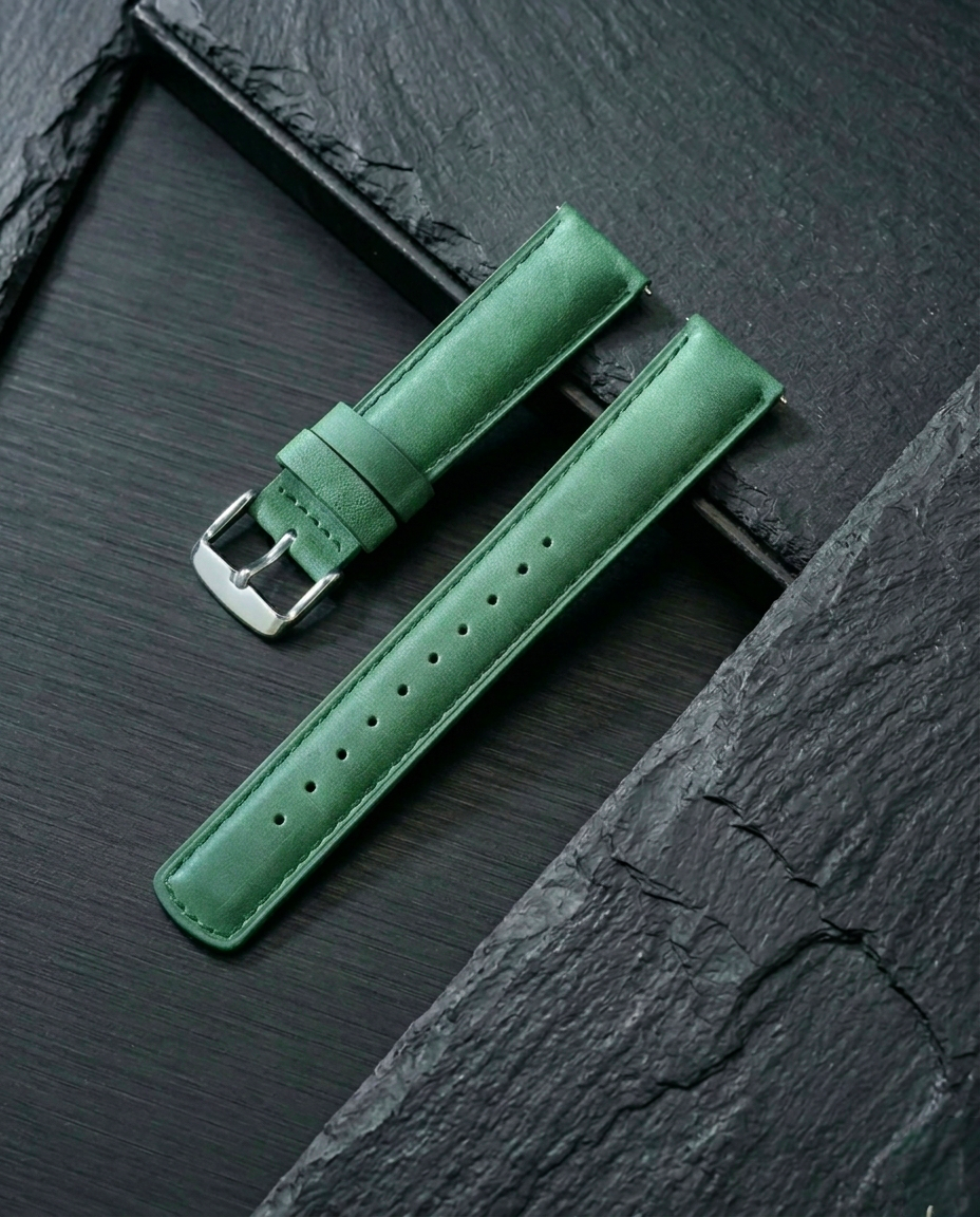 Vanguard Series | Square-Tail Top Grain Green Leather Watch Straps