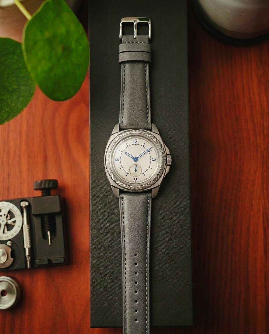 Vanguard Series | Square-Tail Top Grain Dark Grey Leather Watch Straps