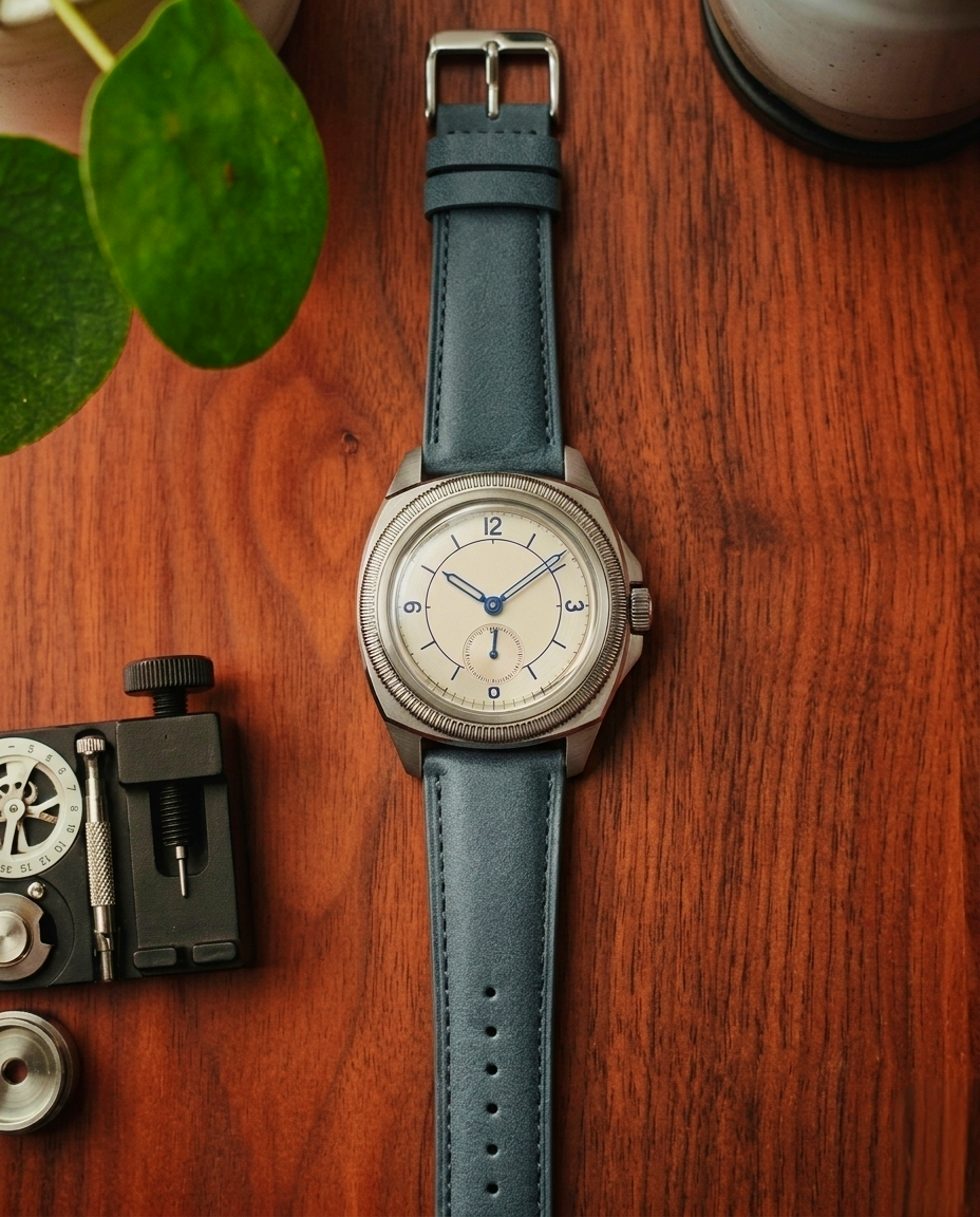 Vanguard Series | Square-Tail Top Grain Light Blue Leather Watch Straps
