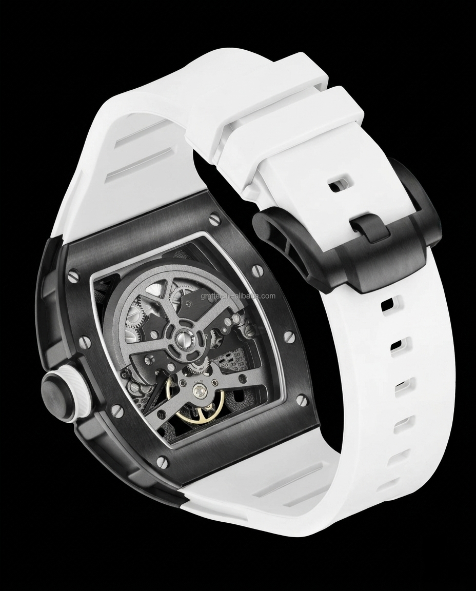 Apex Mechanical Skeleton Barrel N-101 Watch with White Silicone Strap